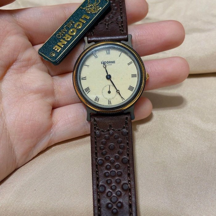LICORNE 力抗 手錶 經典黑棕皮帶指針女錶 圓框女錶 雙指針女錶