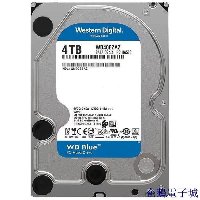 全館免運 WD 西數4TB藍盤臺式機機械硬碟3.5英寸sata接口硬碟 可開發票