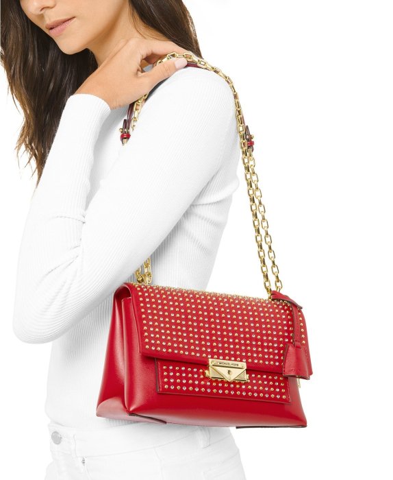 美國名牌 Michael Kors Shoulder bag 專櫃款鉚釘皮質金鍊高貴側肩包現貨在美特價6280含郵