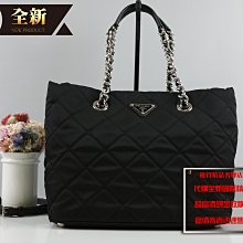 ☆優買二手精品名牌店☆ PRADA 1BG740 黑色 尼龍布 銀鍊 肩背包 購物包 斜背包 BOOKTOTE 全新