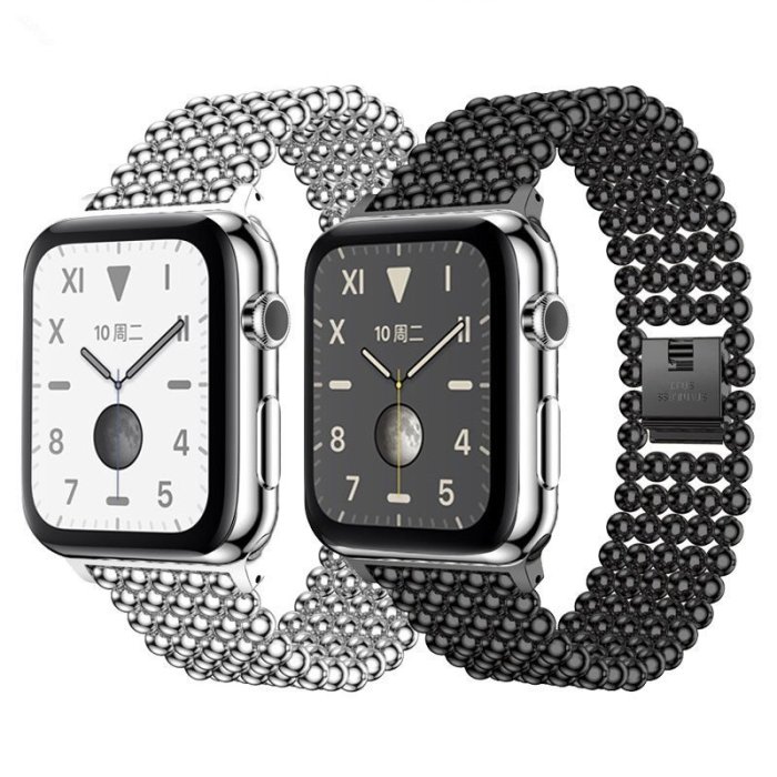 熱銷 蘋果手錶錶帶不銹鋼錶帶適用于AppleWatch6五珠實心智能錶帶#腕錶手錶帶 可開發票