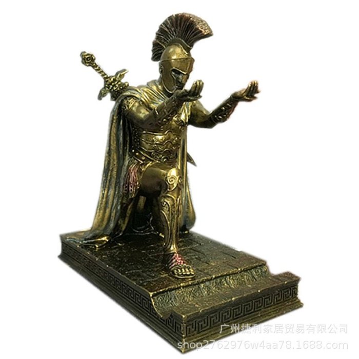 羅馬帝國勇士筆座帶銅像手機座身穿盔甲英雄跪姿筆架手機支架Y9739