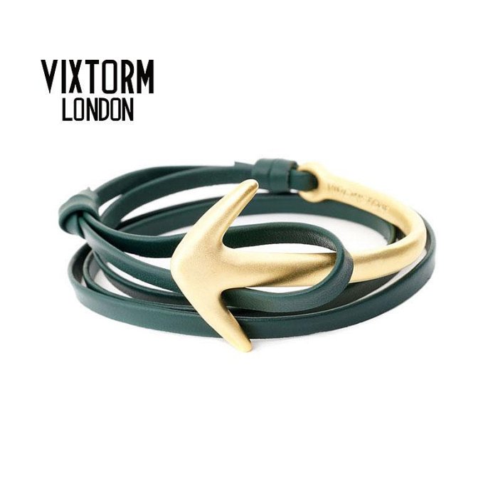 VIXTORM正品銅制半圓手鐲 頭層牛皮磨砂船錨鐲子 情侶纏繞式手鍊
