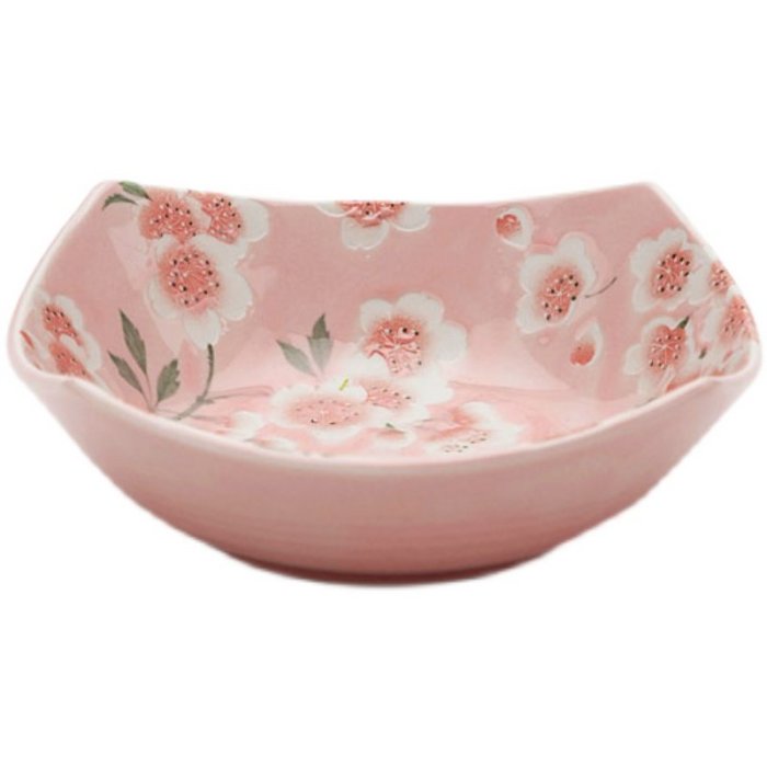 有古窯日本進口陶瓷餐具釉下彩日式家用菜盤櫻花平盤瓷器方形深盤