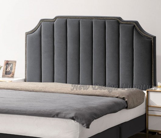 【N D Furniture】台南在地家具-網美風格銅釘灰色絨布5尺床頭片TH