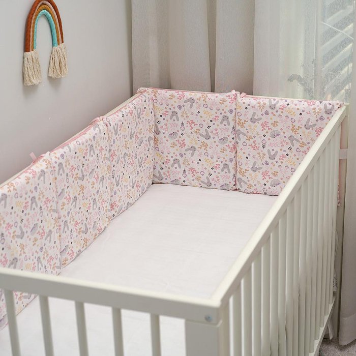 寶寶床圍 嬰兒床上用品套件 卡通純棉防撞護欄 粉兔子30*30可拆洗