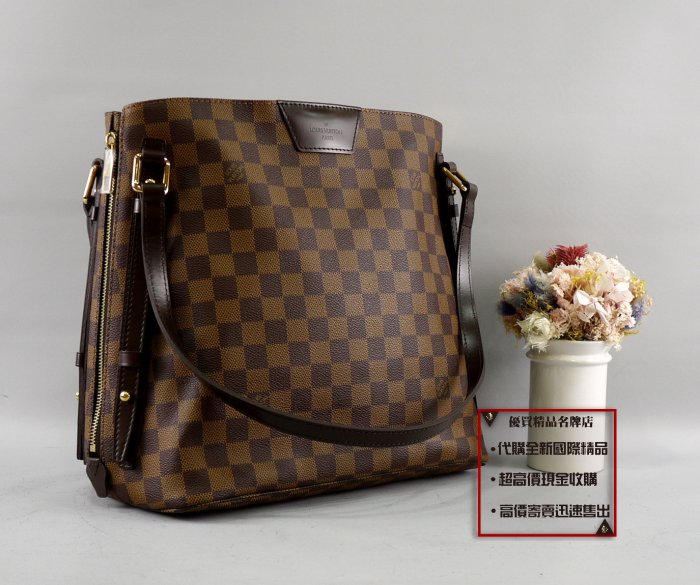 優買二手精品名牌店 LV N41108 咖啡 棋盤 格紋 Neverfull 肩背包 購物包 TOTE Cabas 全新