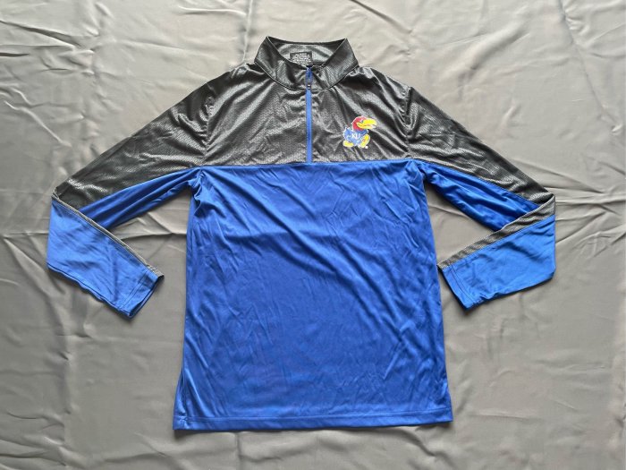 全新Colesseum NCAA Kansas Jayhawks半拉鏈式運動長T SZ S台中可面交