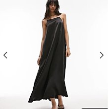 (嫻嫻屋) 英國ASOS-Topshop黑色平口領珠飾肩帶露美背長洋裝禮服EE23