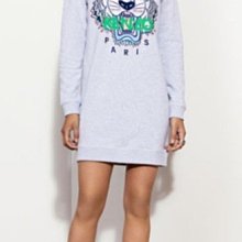 Kenzo Tiger cotton dress 虎頭長袖洋裝 灰/綠字