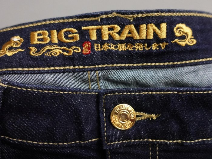 CA 日系品牌 BIG TRAIN 深藍 刺繡 合身窄管 彈性牛仔褲 L號 一元起標無底價P956