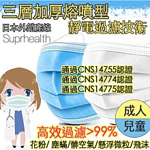 「現貨」CNS國家標準認證加厚長效型靜電駐極熔噴布三層防護口罩【91088-K1】