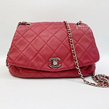 遠麗精品(板橋店) S2236  CHANEL 紅色荔枝皮銀釦皮穿練包