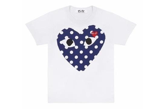 小丸子的店＆日本正品comme des garcons 川久保玲PLAY藍色愛心圓點白色短袖T恤tee