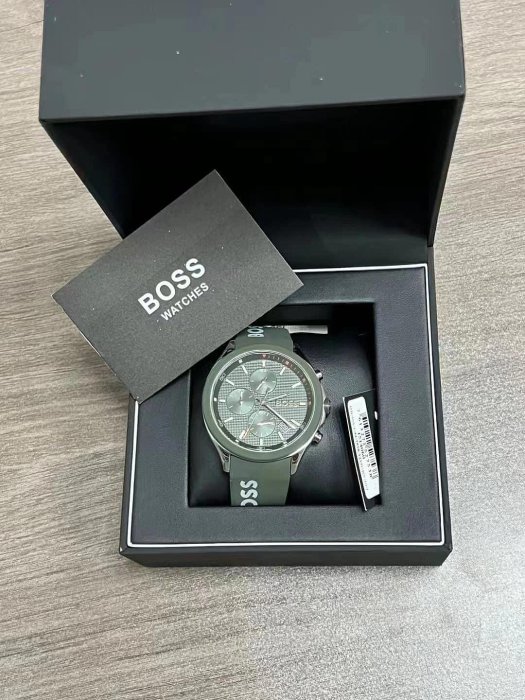 HUGO BOSS Velocity 綠色錶盤 綠色矽膠錶帶 石英 三眼計時 男士手錶 1514060