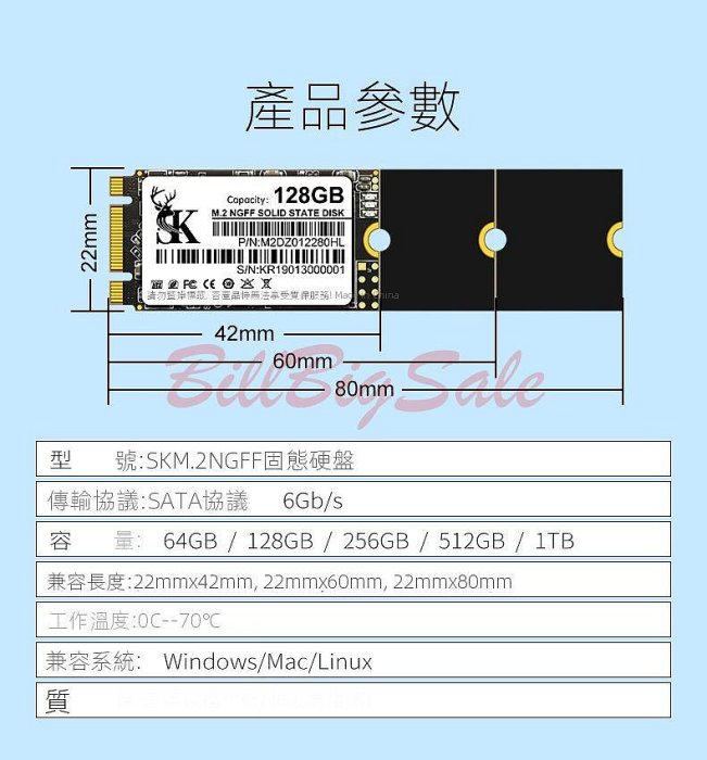 512GB (M.2 NGFF SATA SSD)全新5年保固 512G 2242 2260 2280 固態硬碟