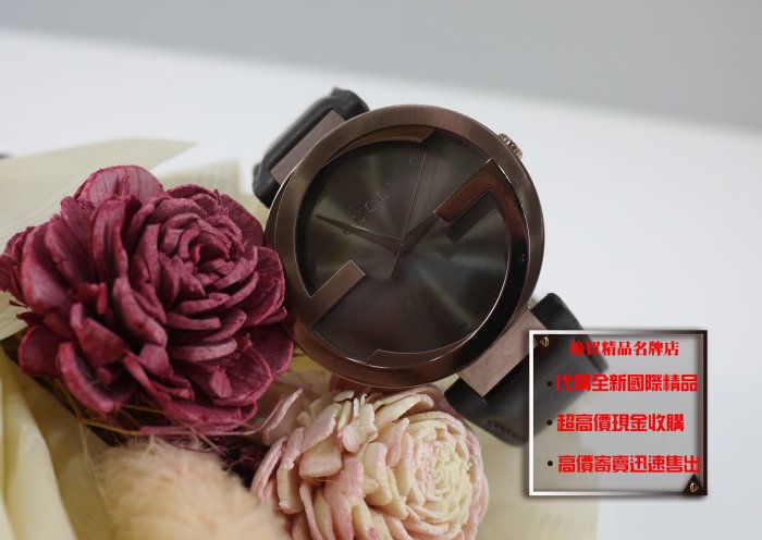 優買二手精品名牌店 GUCCI GG LOGO 42MM 古銅金 巧克力金色 大錶面 牛皮 錶帶 石英錶 錶 手錶 激新