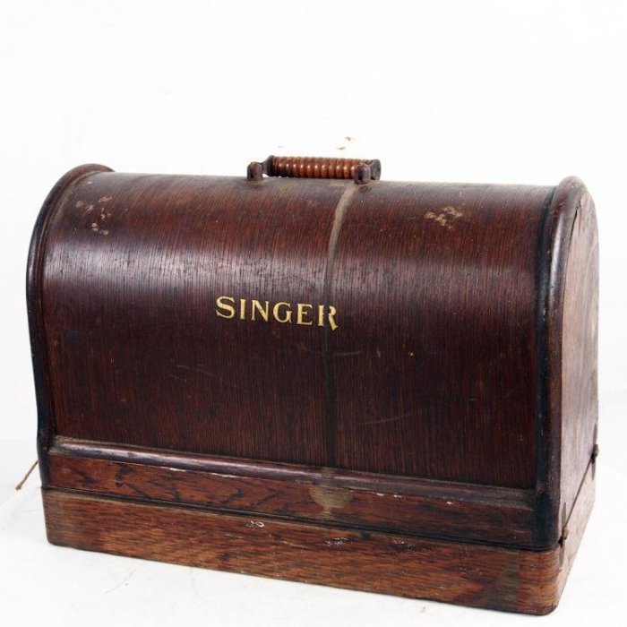 百寶軒 1913年英國古董縫紉機勝家Singer手搖縫紉機帶箱配件全9品 ZG2817