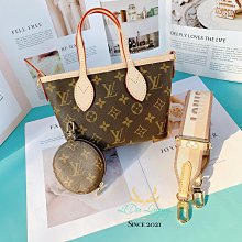 【黎都精品】LV 路易威登 字紋 NEVERFULL BB 奶茶色背帶 / 兩用購物包