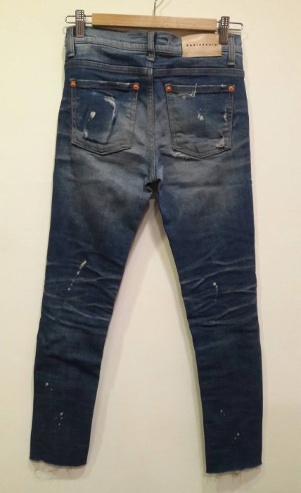 轉賣 韓國 正韓 $尋寶小舖$16正韓RODIS DENIM 潑漆不車邊褲腳 丹寧牛仔煙管.AB.窄管褲 S號