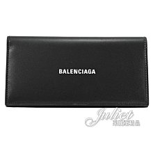 【茱麗葉精品】全新精品 BALENCIAGA 巴黎世家 594692 燙印LOGO小牛皮對開多卡零錢長夾.黑 預購