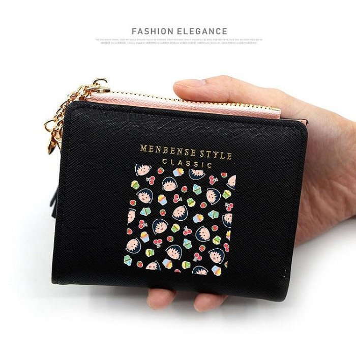 時尚獨特的皮革錢包 Sakura Momoko 櫻桃小丸子錢包女士女孩錢包短錢包流蘇拉鍊錢包零錢包卡包（滿599元）