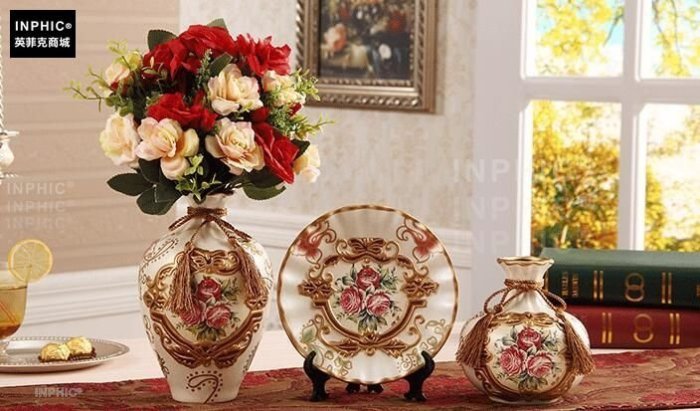 INPHIC-歐式陶瓷花瓶三件套創意奢華家居飾品客廳花器-C款三件套單瓶_S01870C