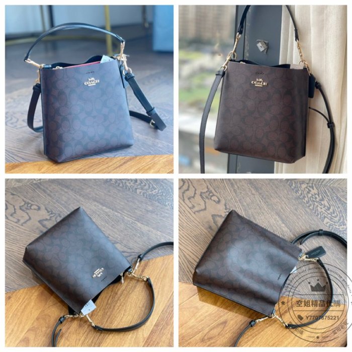 空姐精品代購 COACH CA582 Mollie 經典老花PVC拼牛皮 女士水桶包 單肩斜挎 手提包 側背桶包 附購證