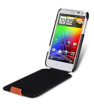 【Melkco】出清現貨 下翻黑橙直 HTC宏達電 Sensation XL 4.7吋真皮皮套保護殼保護套手機套