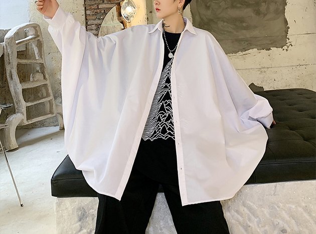 FINDSENSE 2019 秋季上新 G19 蝙蝠袖個性長袖百搭純色襯衫白色黑色素面襯衫 男裝 上衣