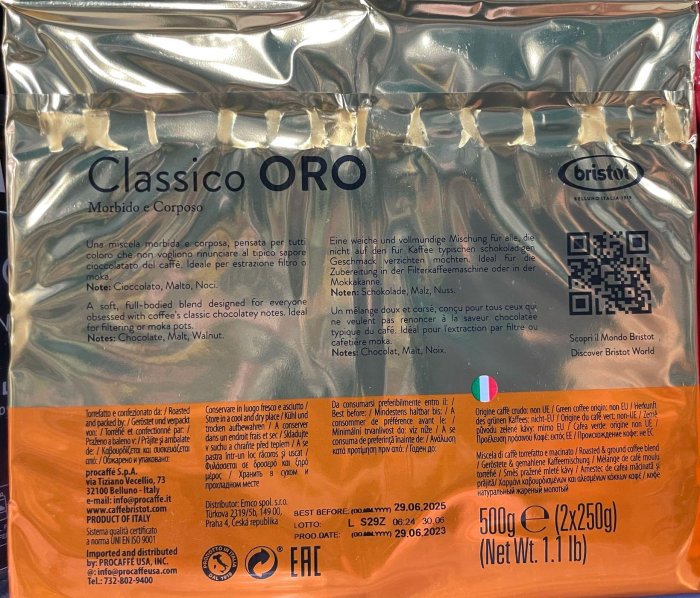 4/20前 義大利Bristot Classico ORO 金牌濾泡式咖啡粉500g(250g x2)或經典濾泡式咖啡粉500g(250g x2)