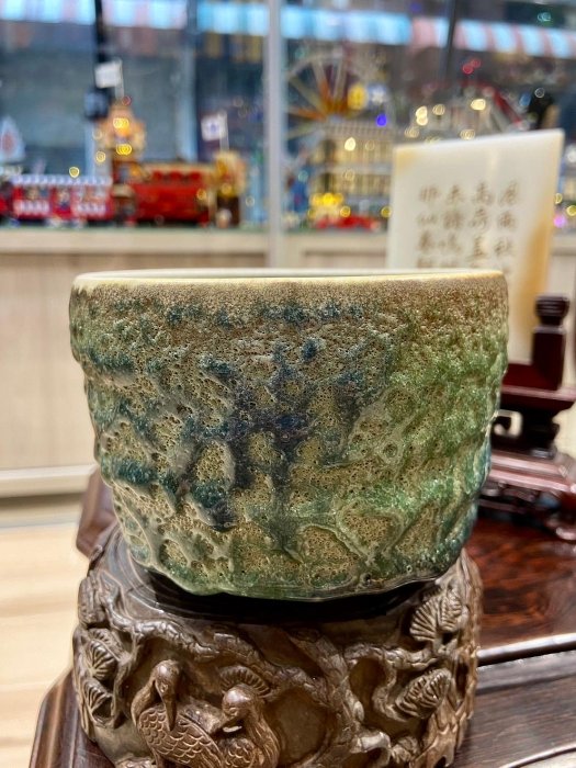 現貨 全新未使用 台灣陶藝名 家 高偉能老師  高美釉  火山泥蟲蛀 汗青垂珠 大茶碗