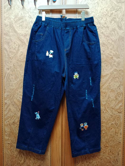 全新【唯美良品】藍色自製貼布彈力牛仔長褲~ W204-941  大尺碼.(貼布電燙斗貼上喔~不要可直接撕掉喔~