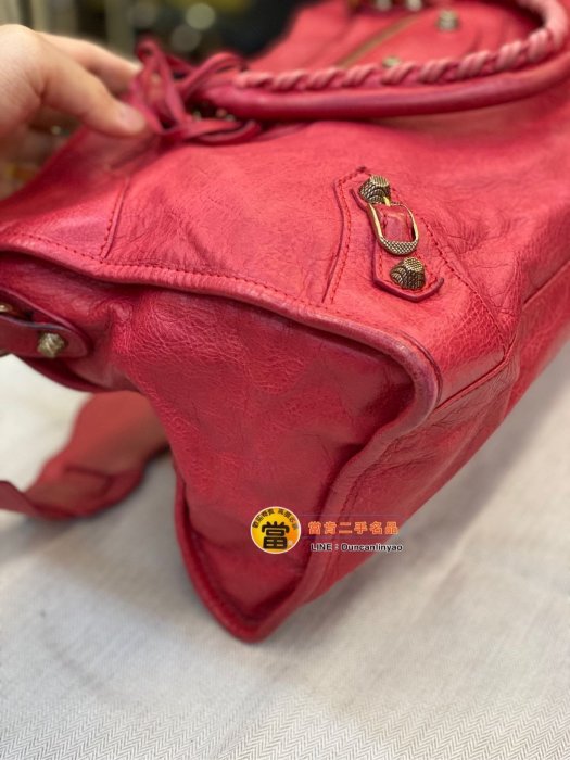 《當肯二手名品》BALENCIAGA 莓紅色 玫瑰金釦 Party time 手提包 肩背包 斜背包 大方包 ㊣