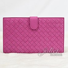 【茱麗葉精品】二手精品【9.5成新】BOTTEGA VENETA 純手工羊皮編織扣式零錢中長夾.桃紅#3 現貨