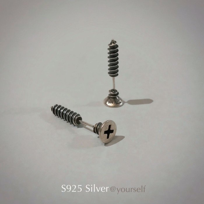 S925 Silver丨氧化黑工藝 螺絲造型耳釘 銀耳飾 耳鈎 耳環 耳扣 輕珠寶 男女通用