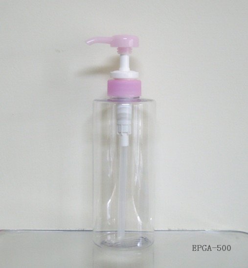 〔液體皂/沐浴乳/洗髮精/洗潔精瓶500ml〕東鼎瓶罐容器－EPGA-500-09圓形瓶(透明瓶+4cc粉色壓頭）*