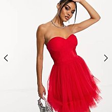 (嫻嫻屋) 英國ASOS-Lace & Beads紅色甜心領細肩帶緊身胸衣蓬蓬裙洋裝禮服EI23