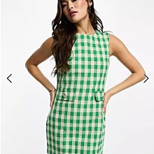 (嫻嫻屋) 英國ASOS-Vero Moda綠色軟呢圓領無袖格紋裙洋裝ED23