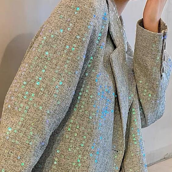 【潮人衣櫃】爆 新品最新抖音港風復古韓系chic西裝外套重工亮片寬鬆洋氣減齡西裝女