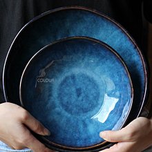 桔梗家日式深藍陶瓷碗【8吋】水果 沙拉 拉麵 湯碗 藍色 大碗 創意碗 瓷碗 貓眼 泡麵※COLOUR杯盤囊集選物※