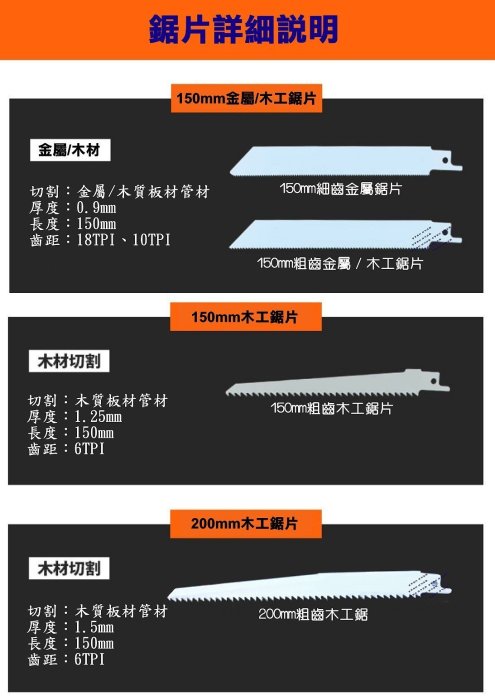 軍刀鋸鋸片10件套裝組合 往復鋸 馬刀鋸 鋸片 鉅片 電動工具