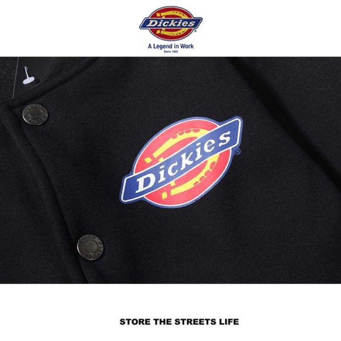 2020帝克Dickies 經典LOGO立領男女鈕扣棒球服衛衣外套 黑色 買三免運