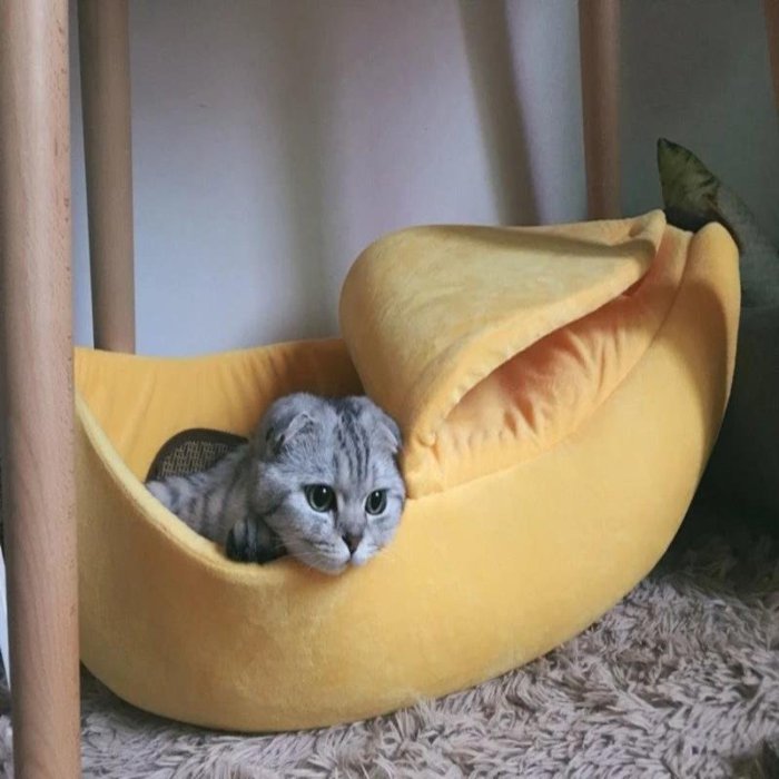 【現貨滿減】INS同款創意香蕉窩半封閉式貓窩狗床寵物窩 透氣香蕉船貓咪小寵