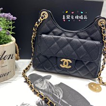 《真愛名牌精品》CHANEL AS3710 Hobo Bag 黑荔枝皮 金幣 小流浪包 全新* 代購