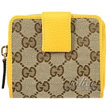 【茱麗葉精品】《全新精品》GUCCI 專櫃商品 346056 經典雙G緹花布皮飾邊扣式短夾.駝/黃邊 現貨