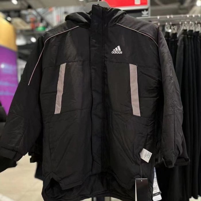 【100%正品】愛迪達Adidas大童棉服新款Adidas冬季中長款運動服連帽夾克外套H07313 可開發票