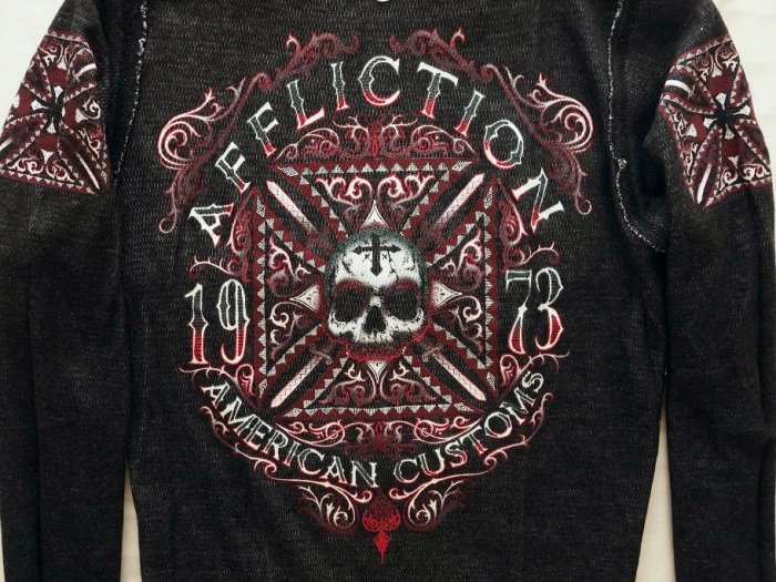 Affliction 長袖 T 恤 雙面穿 紅骷顱雙鷹重機暗黑搖滾 大尺碼 黑色+白色 L XXL 3XL【 以靡正品】