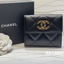 《真愛名牌精品》CHANEL AP2809 19系列 黑色 金扣 翻蓋3折短夾 *全新*代購