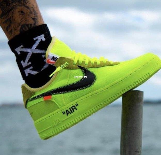 Off White x NIKE Air Force 1 Low OW 檸檬黃男滑板鞋AO4606-700